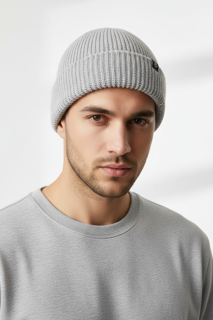 Modelo con gorro gris claro NY