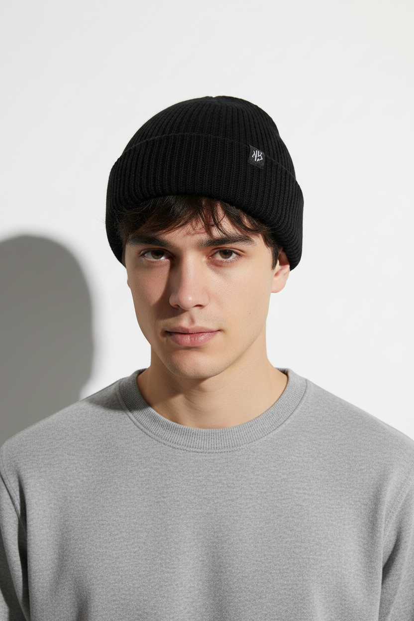 Modelo con gorro negro NY