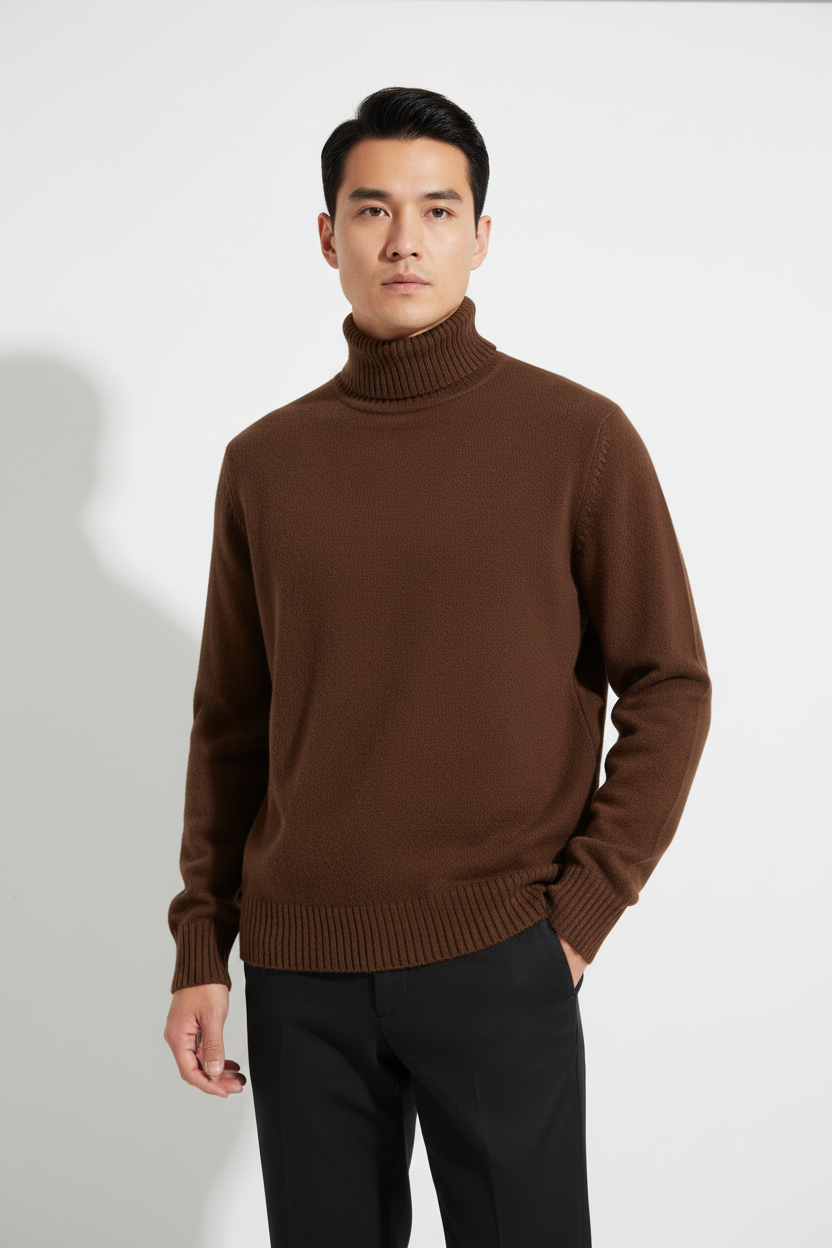 Modelo con jersey marrón chocolate